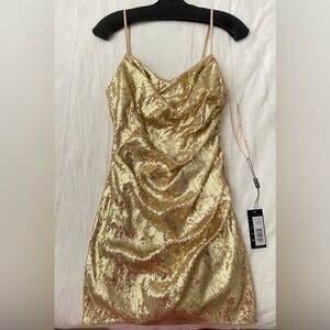 Gold Sequin Slip Dress - Elegant Party Mini